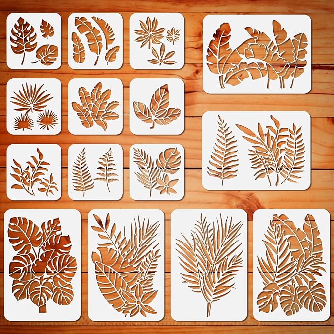 ORIGACH 15 Pieces Tropical Leaf Stencil Reusable Fern Leaves Monstera Palm Leaf by ORIGACH