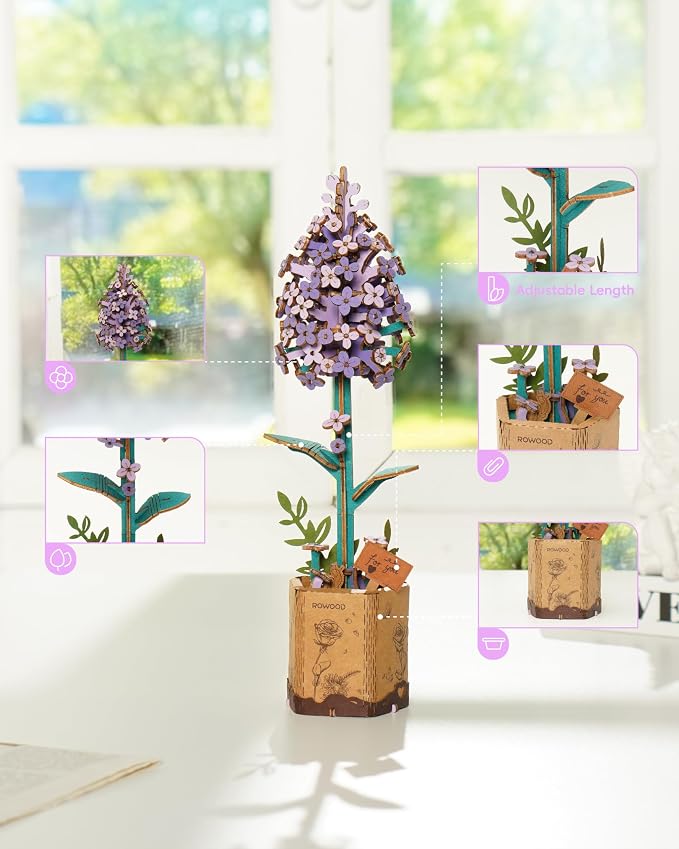 rowood 3D Puzzles for Adults, Mother's Day Wooden Artifical Flower Craft Kit - Image 4