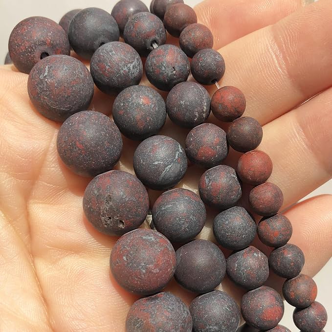 8mm Matte Red Flower Stone Bead, 15-Inch Matte Round Loose Stone Beads - Image 7