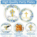 200pcs God Bless Plates Napkins Baptism Paper Tableware Set First Holy - Image 3
