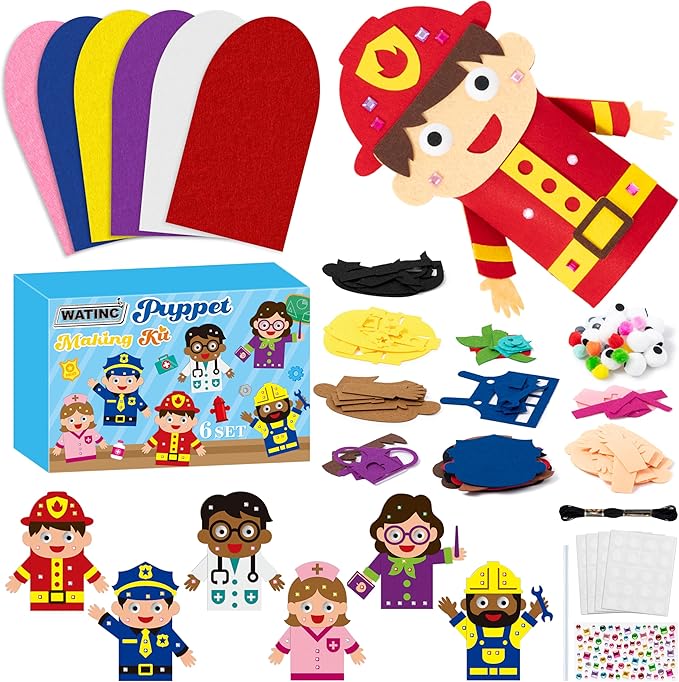 WATINC 6Pcs Hand Puppet Making Kit, Art Craft Felt Sock Puppet Toys, Creative by WATINC
