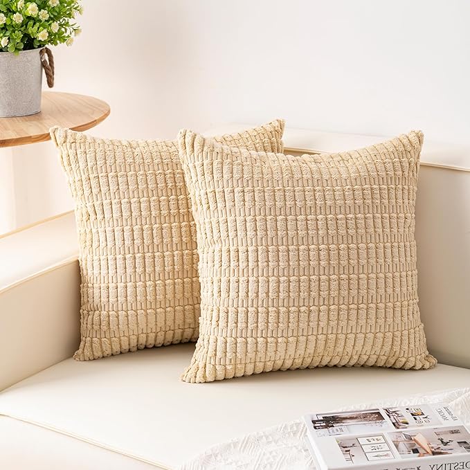 Aegero Pack of 2 Corduroy Decorative Throw Pillow Covers 16x16 Inch Soft by Unknown