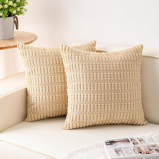 Aegero Pack of 2 Corduroy Decorative Throw Pillow Covers 24x24 InchSoft Striped by Unknown