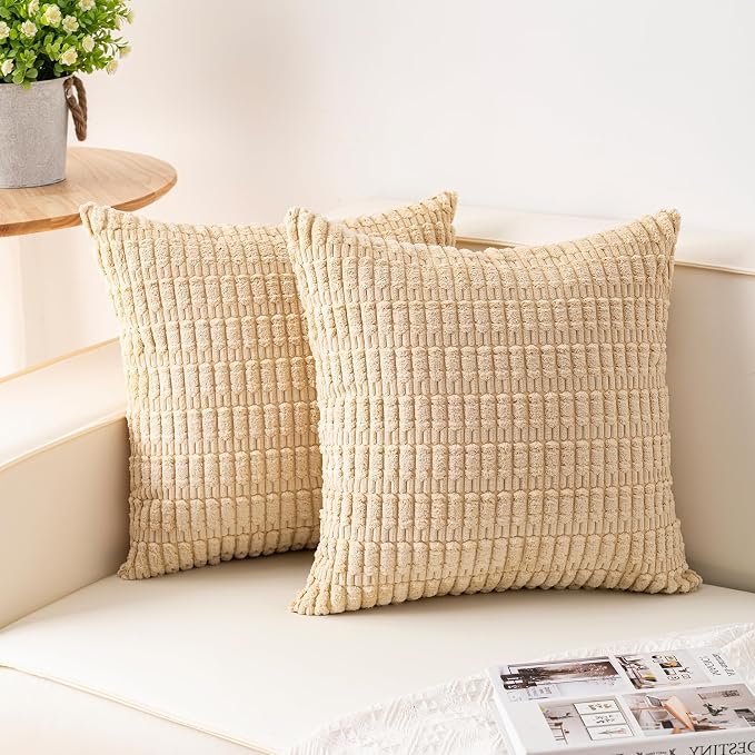 Aegero Pack of 2 Corduroy Decorative Throw Pillow Covers 20x20 InchSoft Boho by Unknown