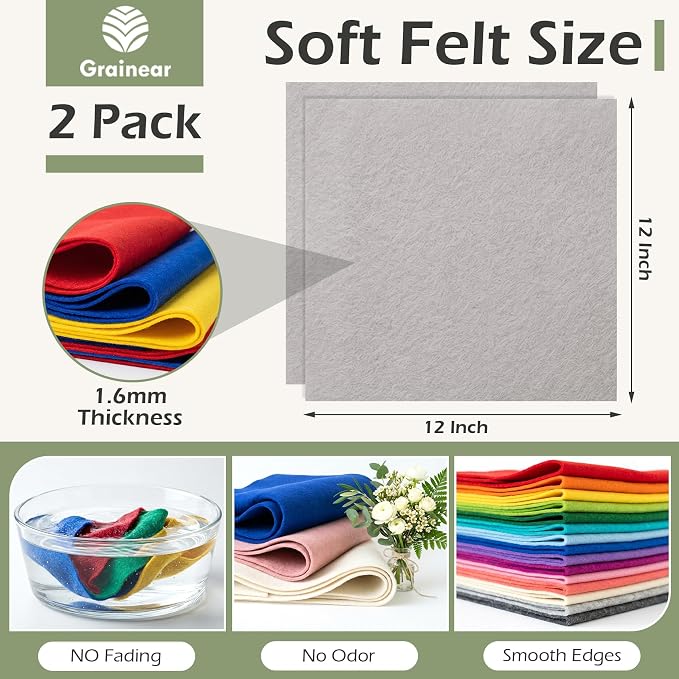 Light Gray Soft Felt Sheets for Crafts, 1.6mm Thick, Handmade Crafts, DIY - Image 3