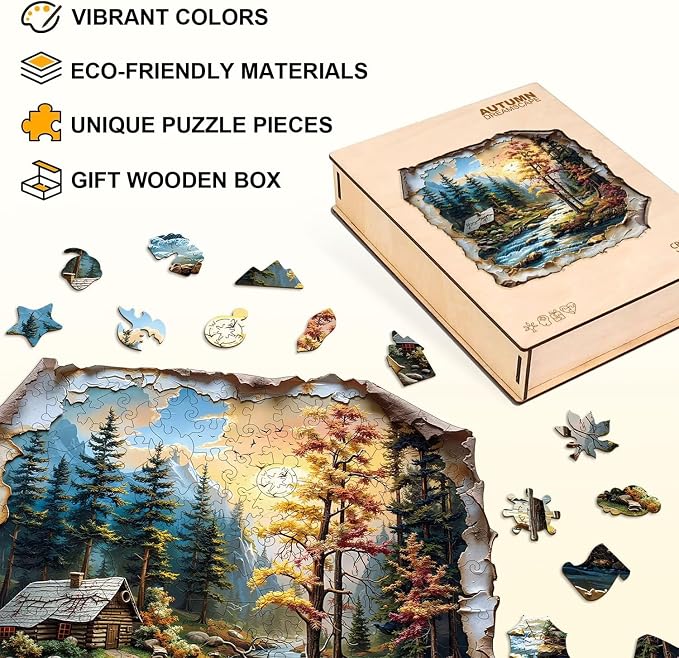 Autumn Dreamscape Puzzles Adults Gifts Wooden 90 Pieces 7.7 * 7.6in - Image 2