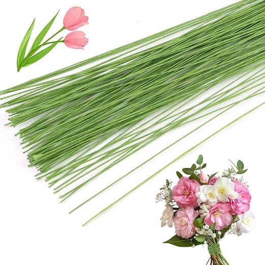 CCINEE 100 PCS Floral Wire Stems, 26 Gauge Green Paper Wrapped Florist Flower by CCINEE