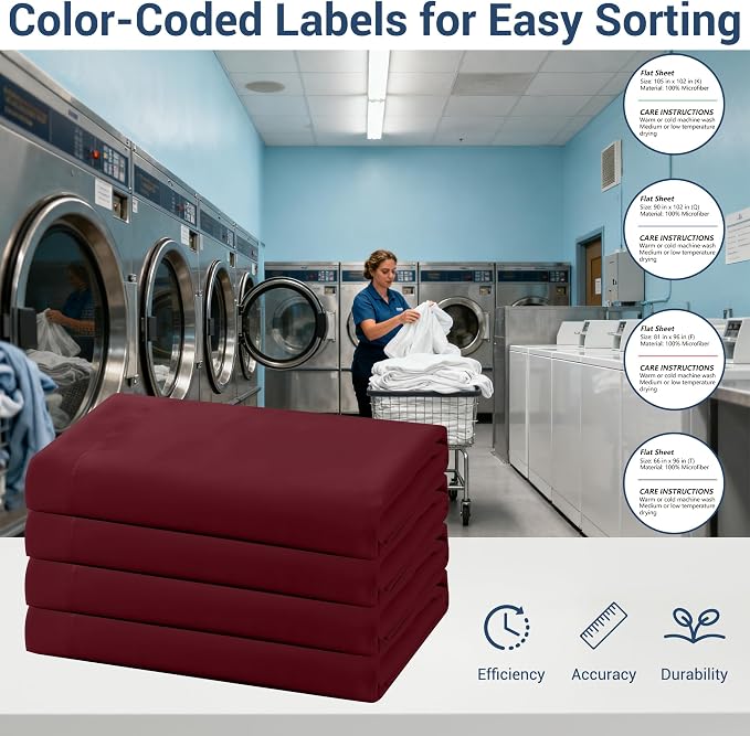 Bulk Twin Flat Sheets Only, 6 Pack Quick Sort Top Bed Sheet, Color-Coded Label - Image 4