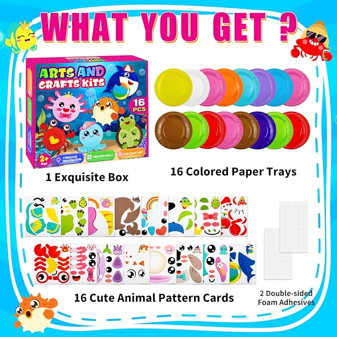 16 Pack Arts and Crafts for Kids, Toddler Crafts Animal Paper Plate Art Kit - Image 2