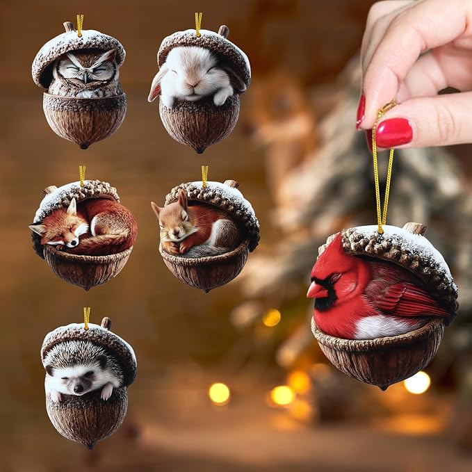 WaaHome Forest Animal Acorn Ornaments – 2D Flat Woodland Forest Animal Acorn by WaaHome