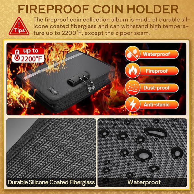 Coin Collection Book Holder for Collectors, 484 Pockets Fireproof Coin - Image 2