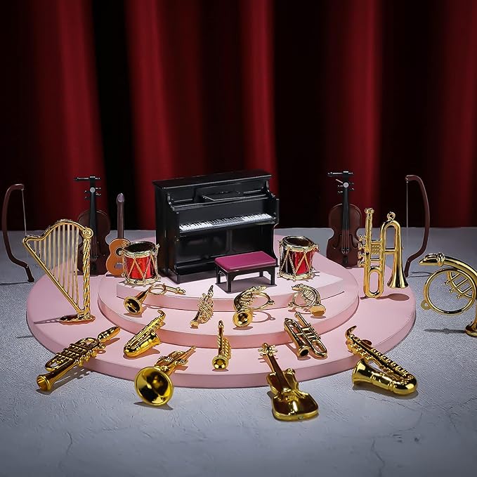 Civaner 24 Pcs Dollhouse Musical Instruments Christmas Miniature Violin Piano - Image 2