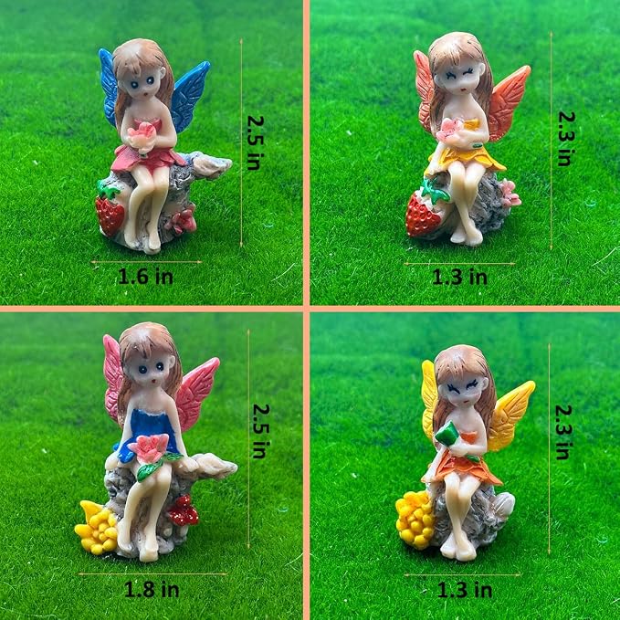Suartus 4Pcs Miniature Fairy Garden Figurines, Resin Small Fairies Ornaments - Image 4