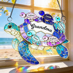 Grandma's Little Turtle Broken Glass Hologram Ornament, Personalized Grandma - Image 2