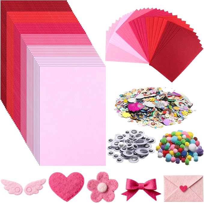 gisgfim 42Pcs Valentine's Day Pink Felt Fabric Sheets Craft Kit 8 x 12 Inch by gisgfim