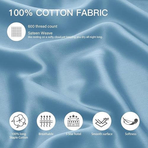 100% Cotton Standard Pillowcases Set of 2, Deep Dream 600 Thread Count Pillow - Image 2
