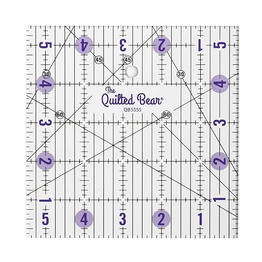 The Quilted Bear Square Quilting Ruler, Transparent Acrylic, 5.5" x 5.5" | by TheQuiltedBearsProducts