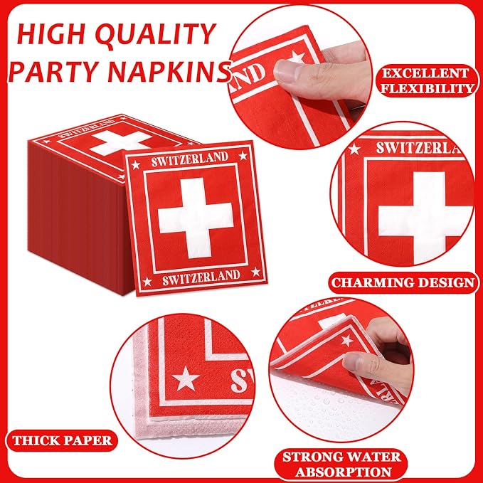 96pcs Switzerland Party Supplies Tableware Set Swiss Flag Party Paper Plates - Image 4