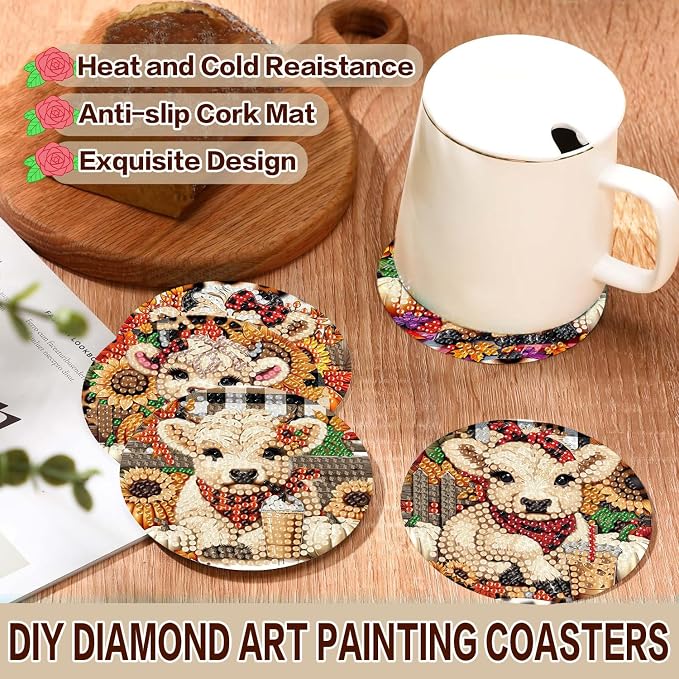 Axquilon 8 Pcs Highland Cow Diamond Art Coasters Kit - Image 3