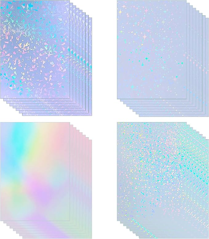 32 Sheets Holographic Sticker Paper Clear Vinyl Self Adhesive Waterproof by VINYLSTICKERPAPER