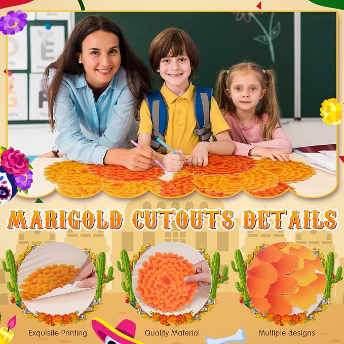 Taobary 24 Pcs 7.09'' Fiesta Flower Cutouts Classroom Bulletin Board - Image 4