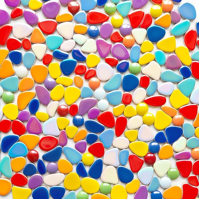 1.1 LB Ceramic Mosaic Tiles for Crafts Bulk, Mosaic Making Supplies, Iridescent by AONUOAO