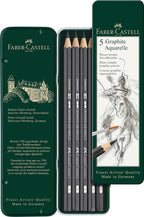 Faber-Castell 5 Piece Quality Water-Soluble Graphite Aquarelle Pencils in a Tin by Faber-Castell