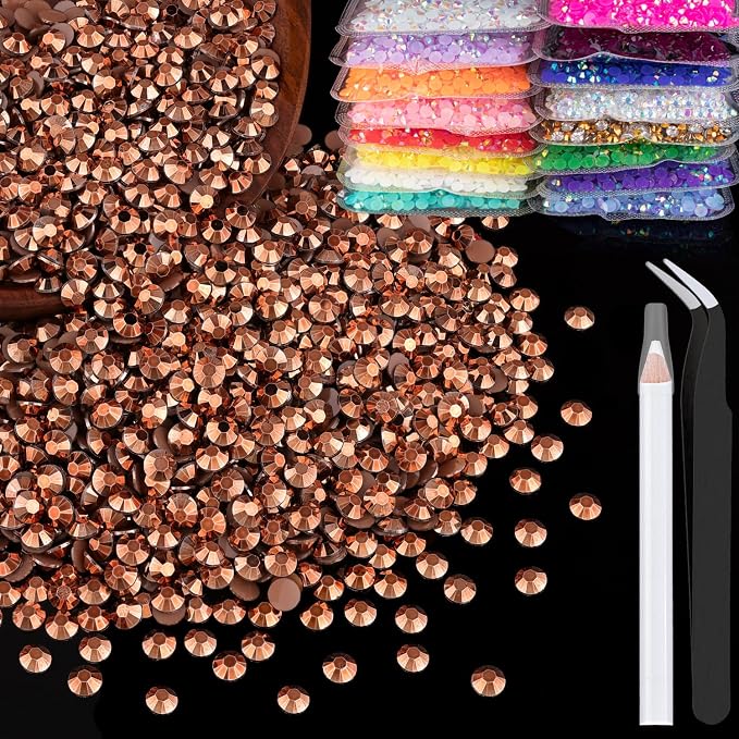 4000pcs 4mm Resin Rhinestones Bulk, Champagne Flatback Round Jelly Rhinestones by BELLEBOOST