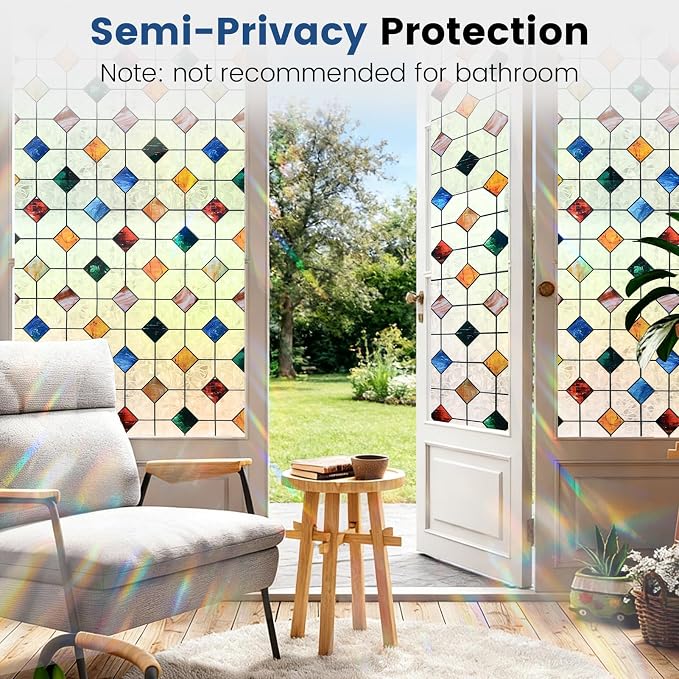 DKTIE Rainbow Stained Glass Window Film Decorative Privacy Window Film Patterns - Image 7