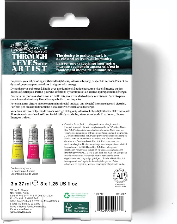 Winsor & Newton Winton Oil Color Paint Set, Fluorescent, 3 x 37ml Tubes - Image 5