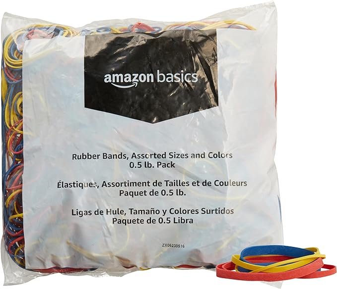 Amazon Basics Assorted Size and Color Rubber Bands, Strong Elastic Stretch by AmazonBasics