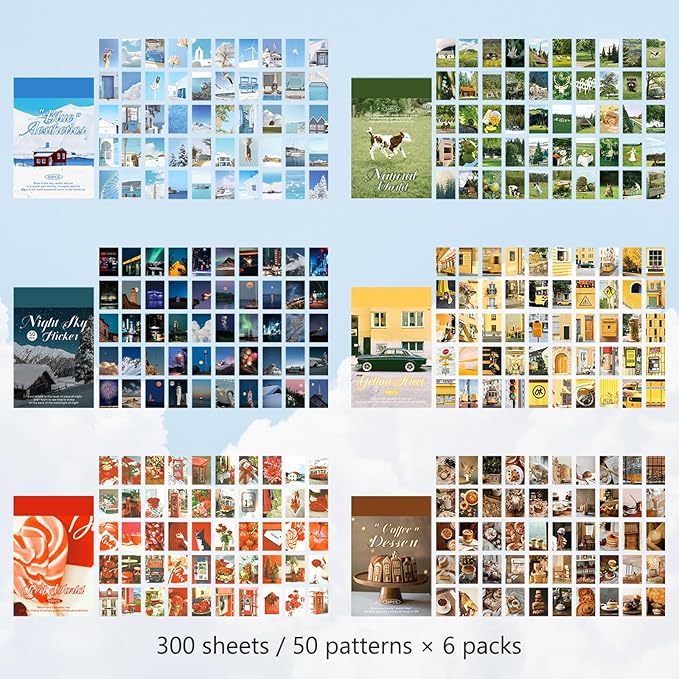 PRSTINCOL 6 Sets 300 Pcs Washi Stickers Book, Vintage Aesthetic Sticker Set - Image 4