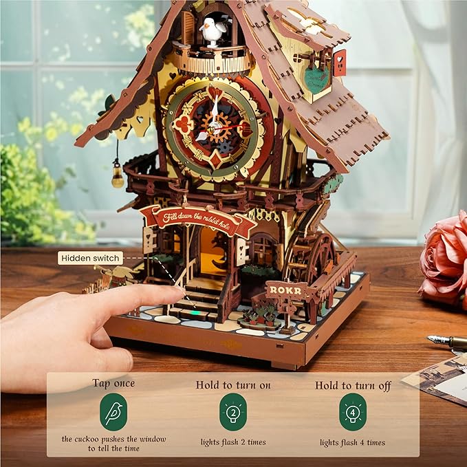 ROKR 3D Wooden Puzzles for Adults, Cuckoo Clock Model Kit, Room Home Decor DIY - Image 5