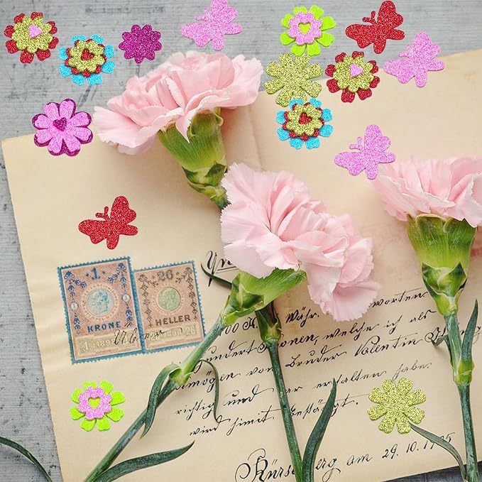 180PCS Glitter Foam Flower Stickers, Spring Theme Puffy Shapes | - Image 5