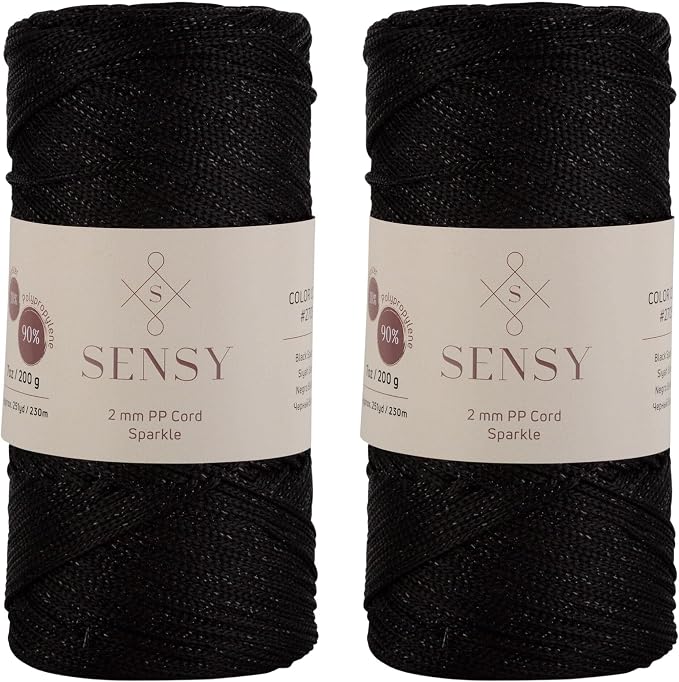 2 Pack of Sensy Premium 2mm 251 Yards Sparkle Polyester Rope 90% Polypropylene by SSENSY