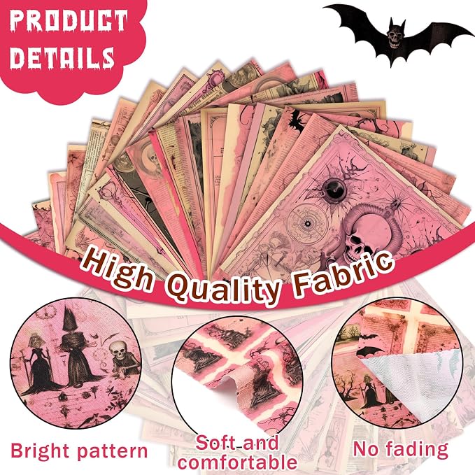 HunnmingRe 20 Pcs 10''x10'' Pink Halloween Quilting Fabric Square Vintage - Image 3