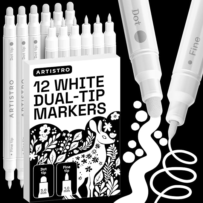 ARTISTRO 12 White Dual-Tip Acrylic Paint Markers – Paint Pens Set by ARTISTRO