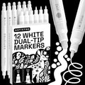 ARTISTRO 12 White Dual-Tip Acrylic Paint Markers – Paint Pens Set by ARTISTRO