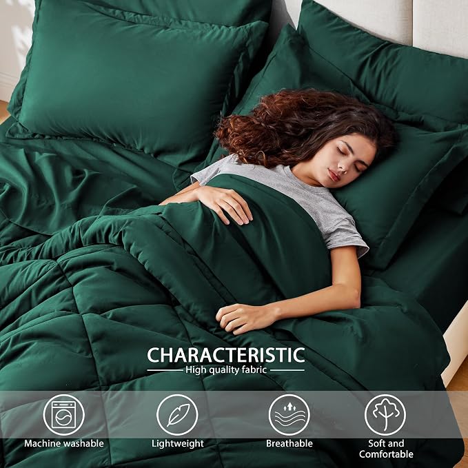 Love's cabin Twin XL Comforter Set Dark Green, 5 Pieces Twin XL Bed in a Bag - Image 3