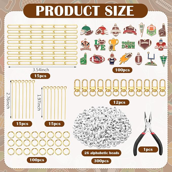 CraftyDream 558 Pcs Football Keychains Making Kit Football Charms DIY Key Chain - Image 2