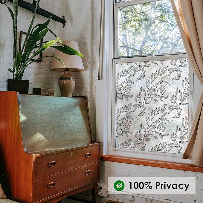 DKTIE Retro Leaves Pattern Two Way Window Film Privacy Day and Night Window - Image 2