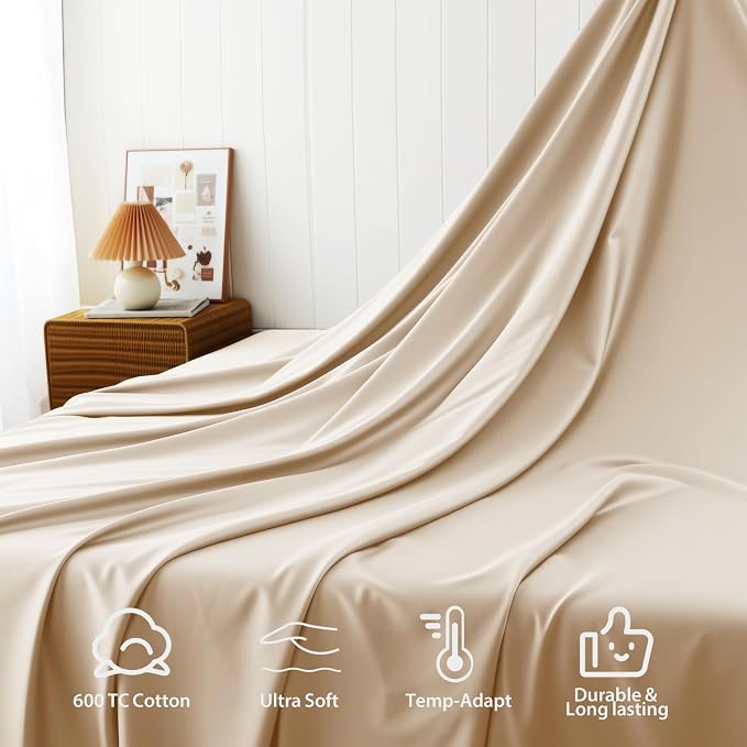Cotton Flat Sheets Only, 600 TC 100% Cotton Flat Sheet Top Sheet Only, Queen - Image 4
