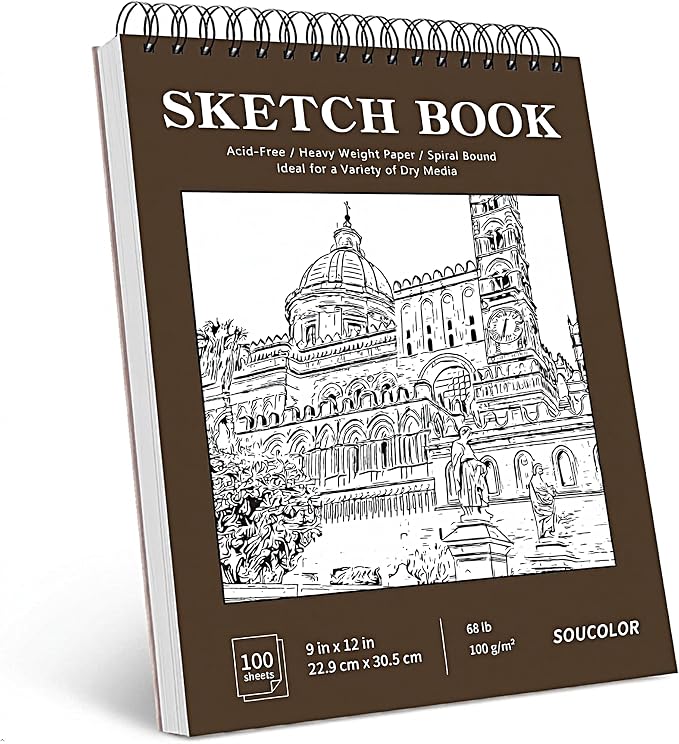 Soucolor Sketch Book 9x12, 100 Sheets Drawing Pad, Art Sketchbook by Soucolor