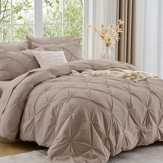 Sasttie California King Comforter Set, 7-Piece Bed in a Bag, Pintuck Bedding by SASTTIE