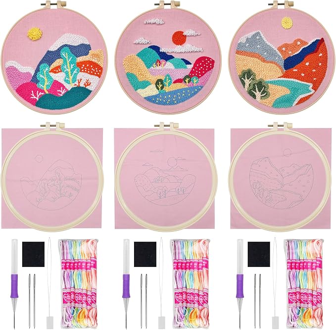 Allazone 3 Set Punch Needle Embroidery Kits, Punch Needle Kits by Allazone