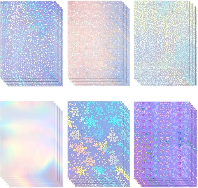 Clabby 36 Sheets Holographic Sticker Paper A4 Vinyl Holographic Laminate Sheets by Clabby