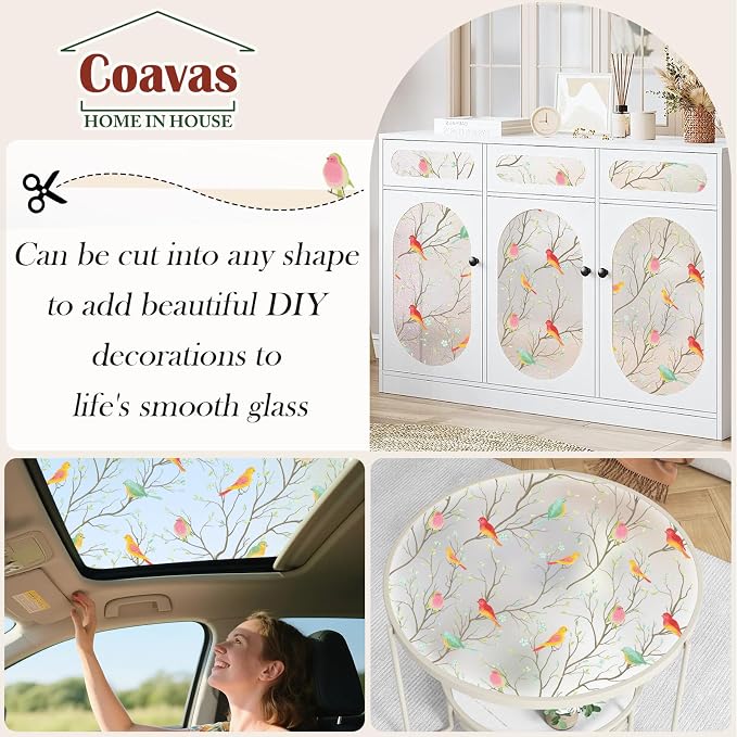 Coavas Stained Glass Window Film, Decorative Frosted Glass Window Privacy Film - Image 6