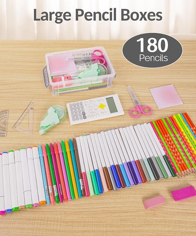 Sooez 6 Pack Extra Large Pencil Box, Plastic Pencil Case Crayon Box Bulk - Image 4