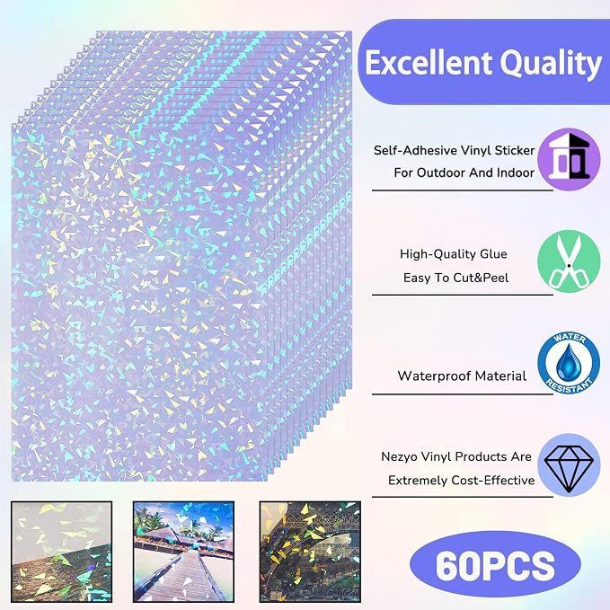60 Sheets Holographic Laminate Sheets Clear Glitter A4 Size Vinyl Sticker Paper - Image 3