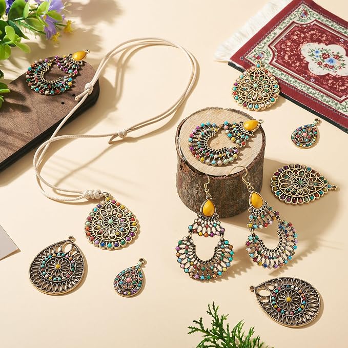 8Pcs Alloy Western Bohemian Teardrop Charms Antique Bronze Tibetan Style - Image 3